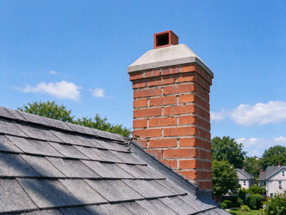 The same chimney repointed with a new sloped crown (representative after)