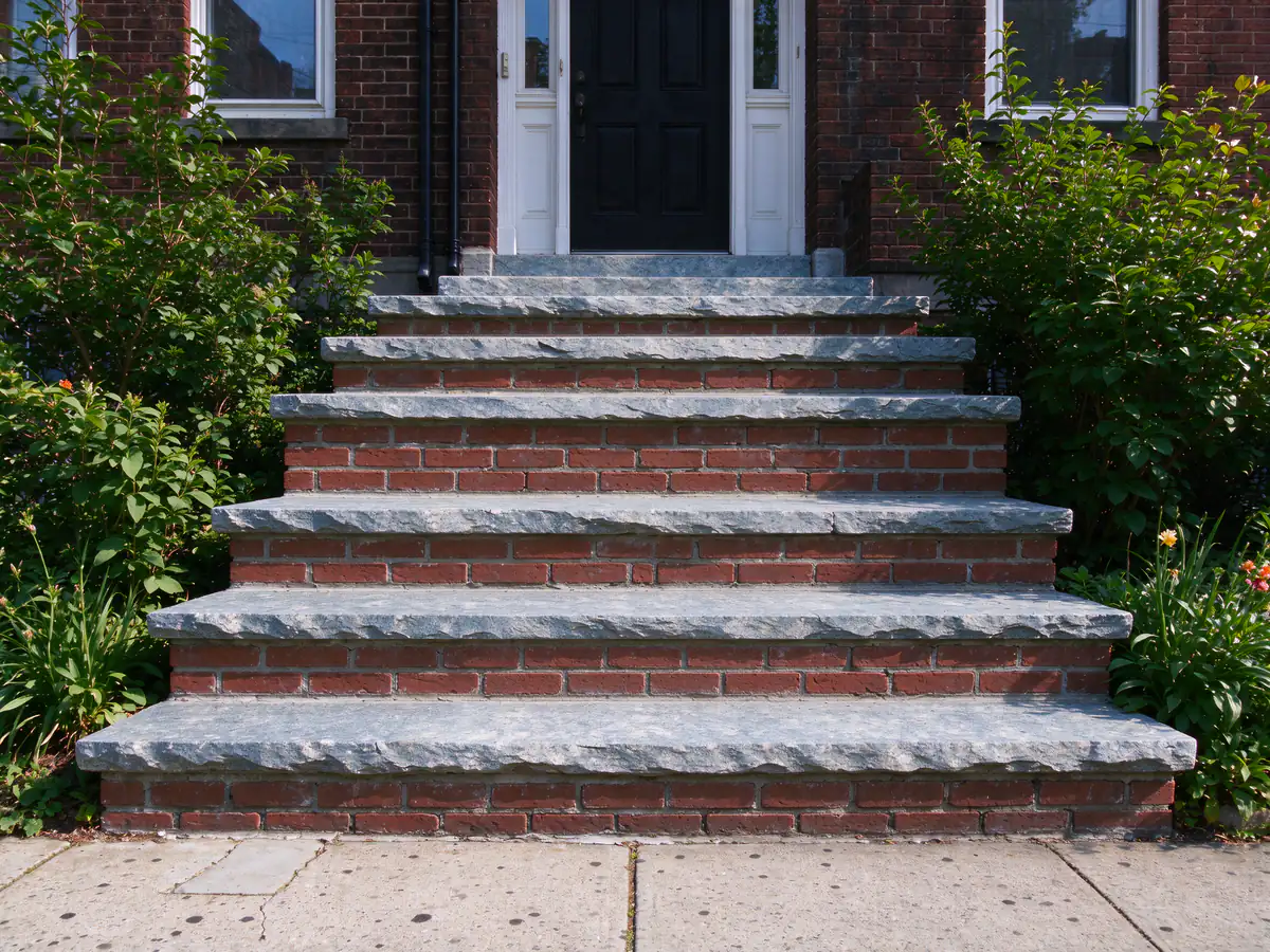 The same stoop rebuilt with level treads and tight joints (representative after)